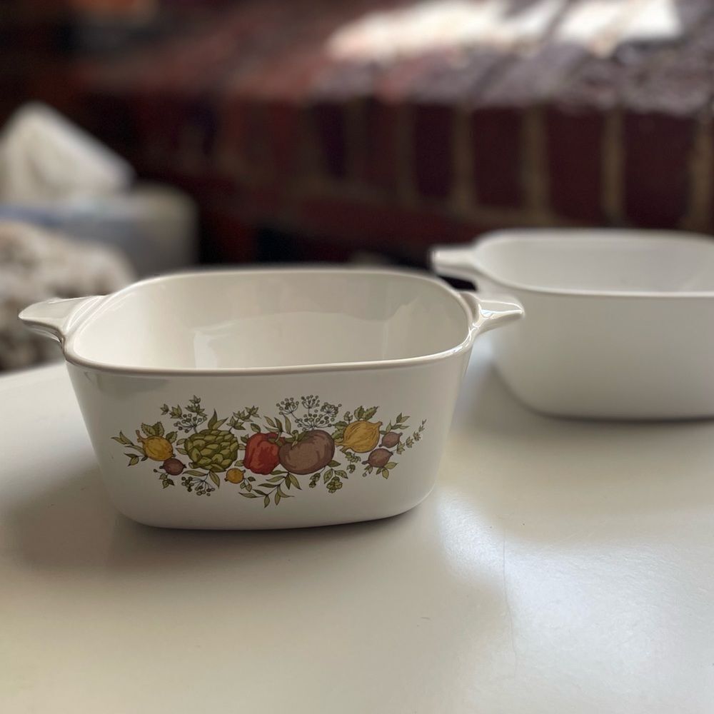 Vintage Corningwear Classic “Spice of Life” Two 3/4 Cup Casserole Dishes